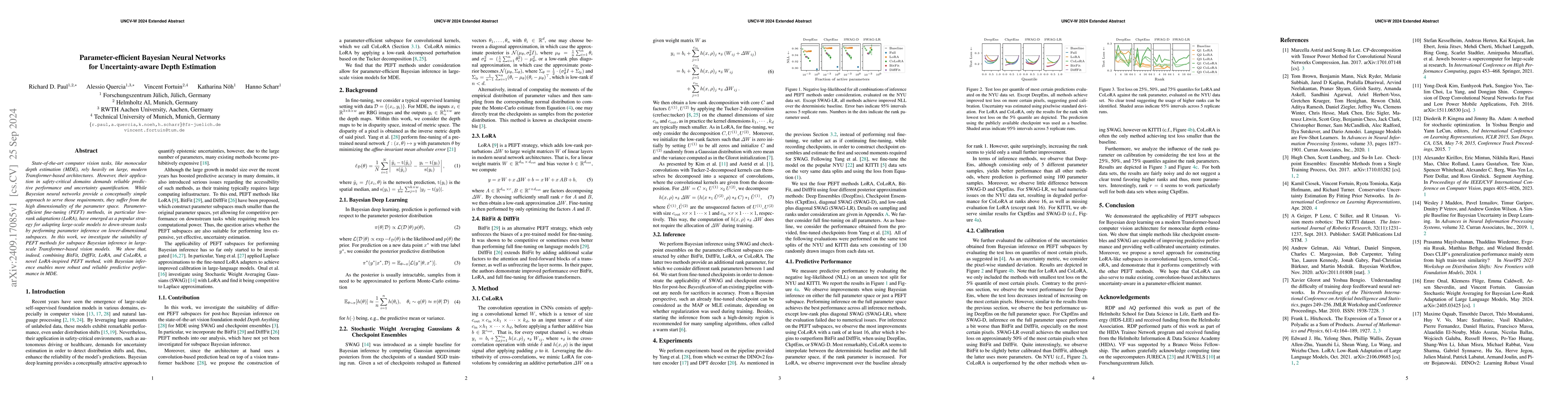 Thumbnail for Parameter-efficient Bayesian Neural Networks for Uncertainty-aware Depth
  Estimation