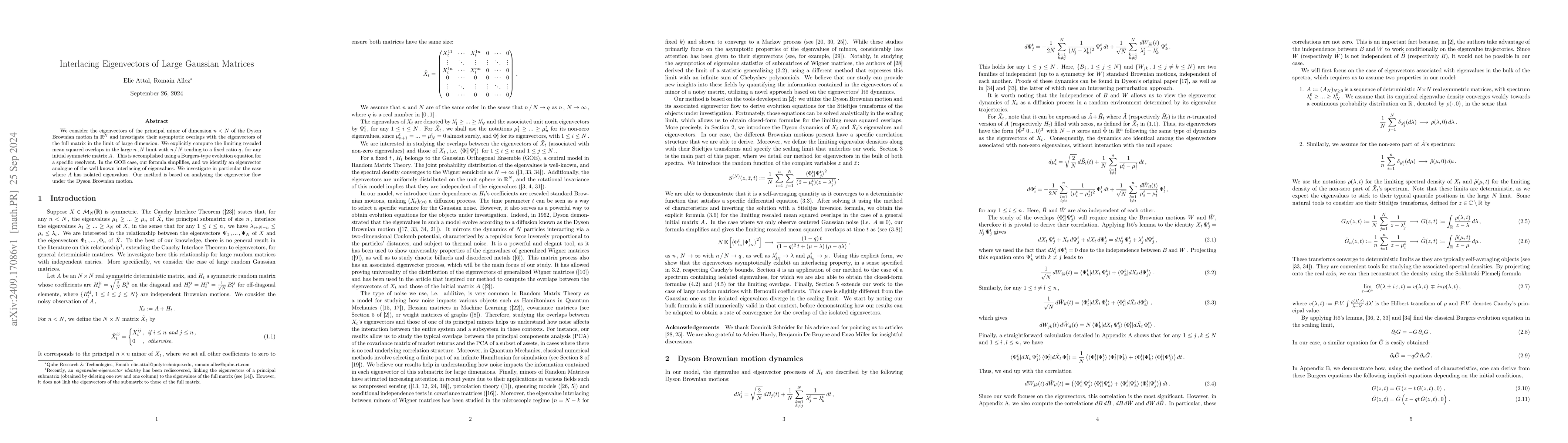 Thumbnail for Interlacing Eigenvectors of Large Gaussian Matrices