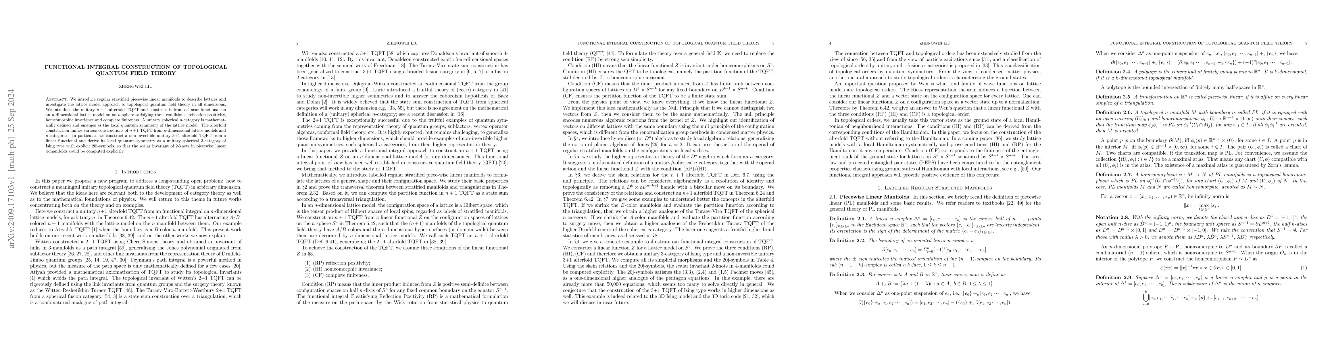 Thumbnail for Functional Integral Construction of Topological Quantum Field Theory
