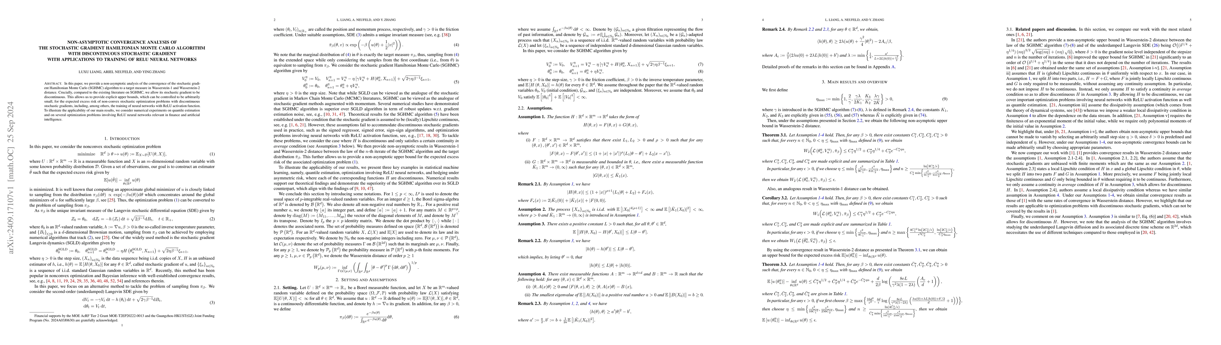Thumbnail for Non-asymptotic convergence analysis of the stochastic gradient
  Hamiltonian Monte Carlo algorithm with discontinuous stochastic gradient with
  applications to training of ReLU neural networks