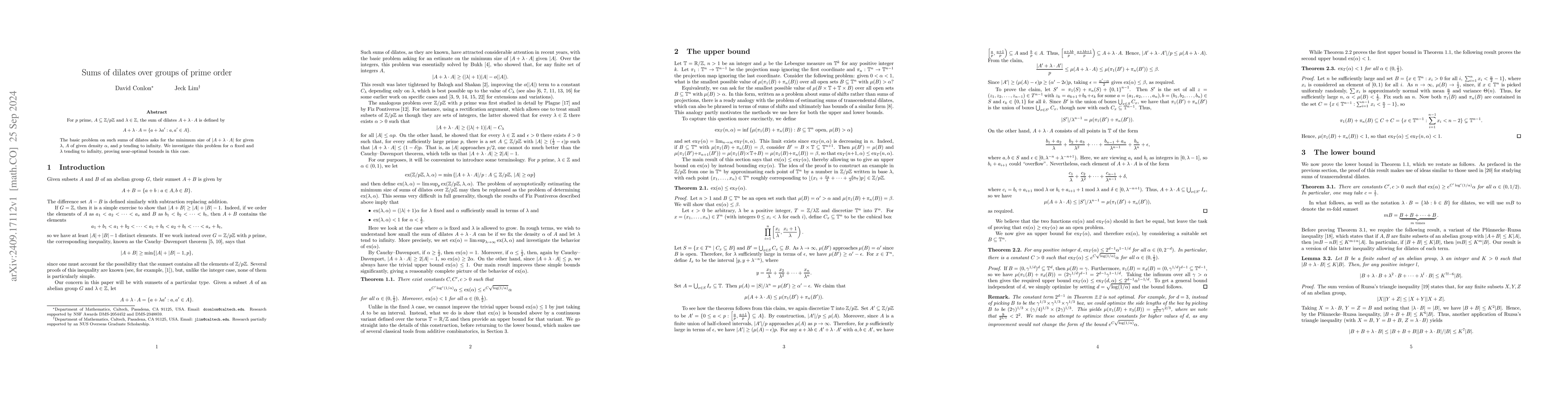 Thumbnail for Sums of dilates over groups of prime order
