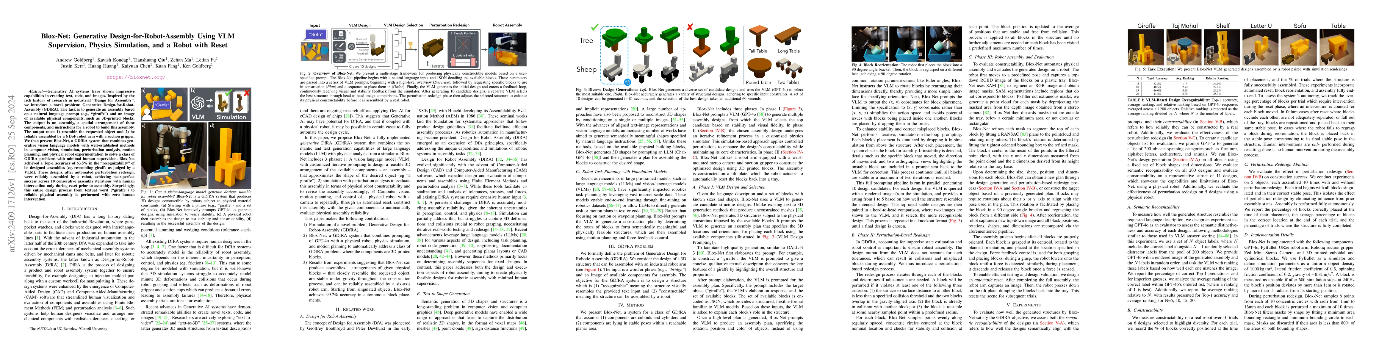 Thumbnail for Blox-Net: Generative Design-for-Robot-Assembly Using VLM Supervision,
  Physics Simulation, and a Robot with Reset