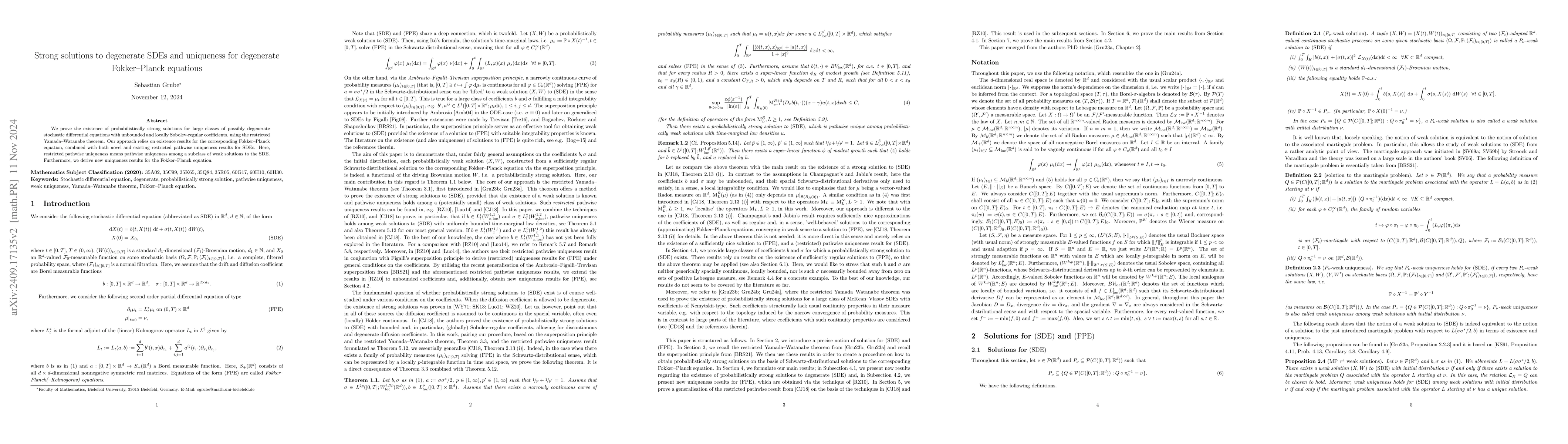 Thumbnail for Strong solutions to degenerate SDEs and uniqueness for degenerate
  Fokker-Planck equations