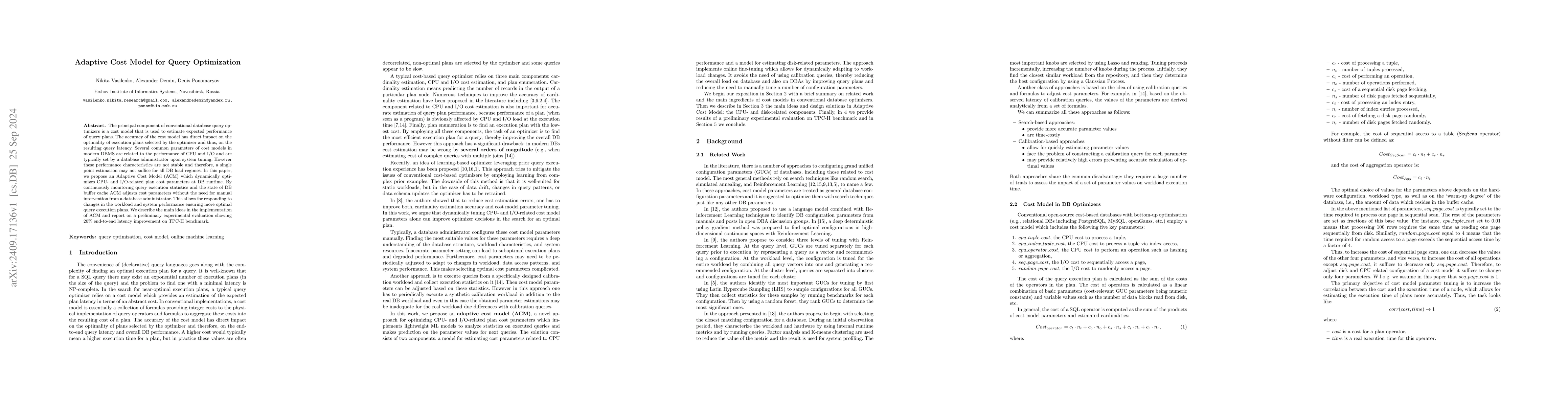 Thumbnail for Adaptive Cost Model for Query Optimization