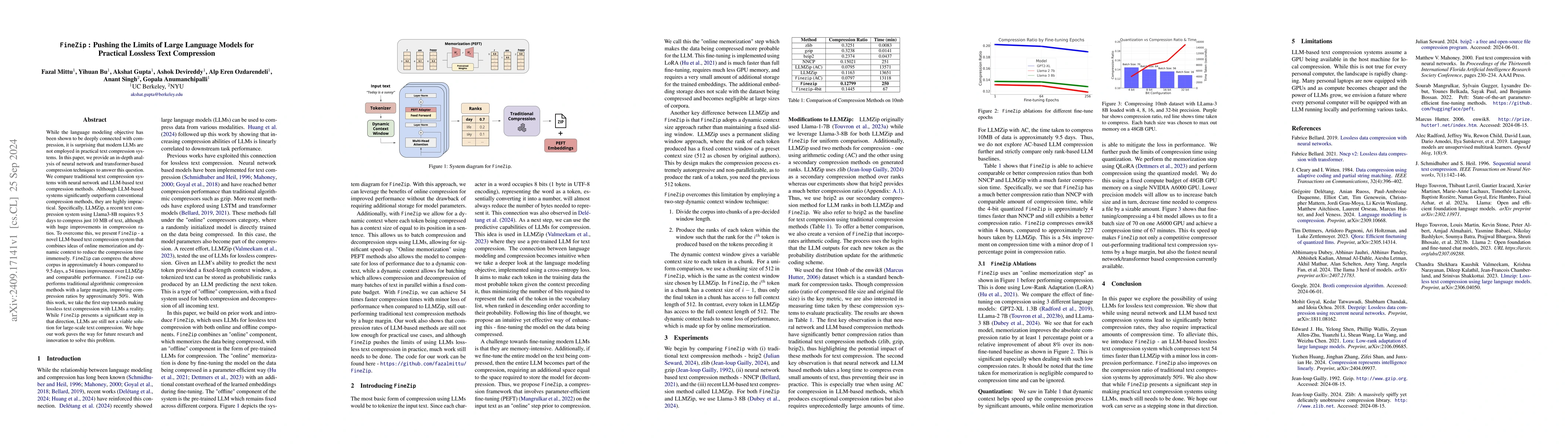 Thumbnail for FineZip : Pushing the Limits of Large Language Models for Practical
  Lossless Text Compression