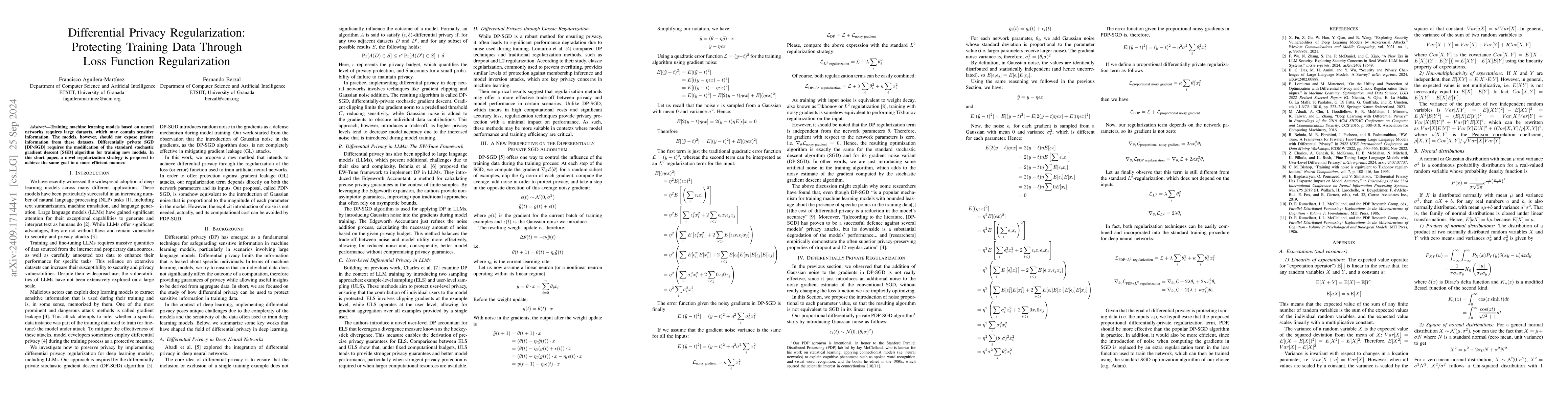 Thumbnail for Differential Privacy Regularization: Protecting Training Data Through
  Loss Function Regularization