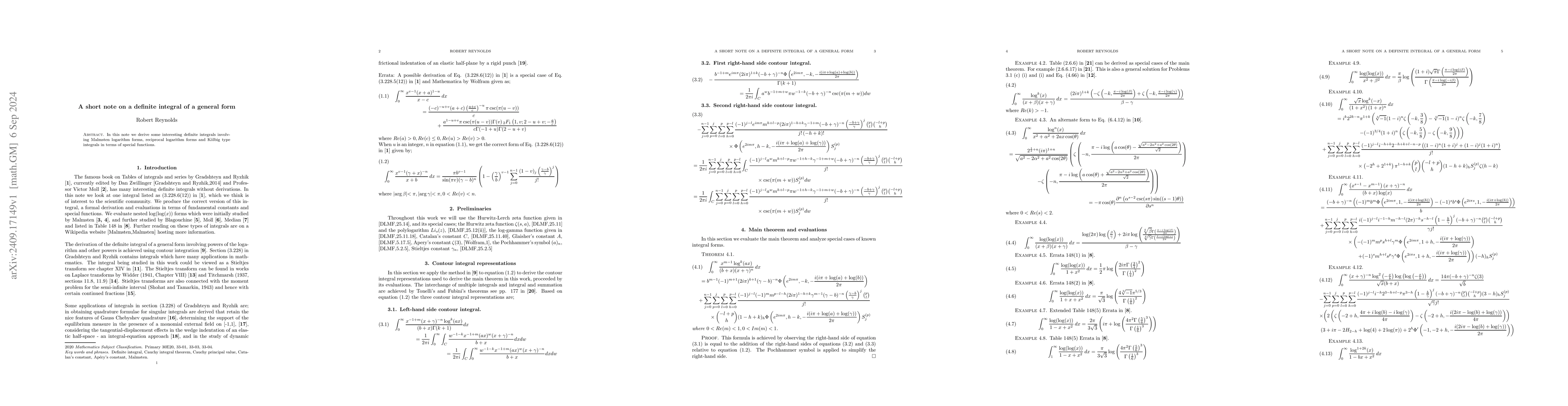 Thumbnail for A short note on a definite integral of a general form