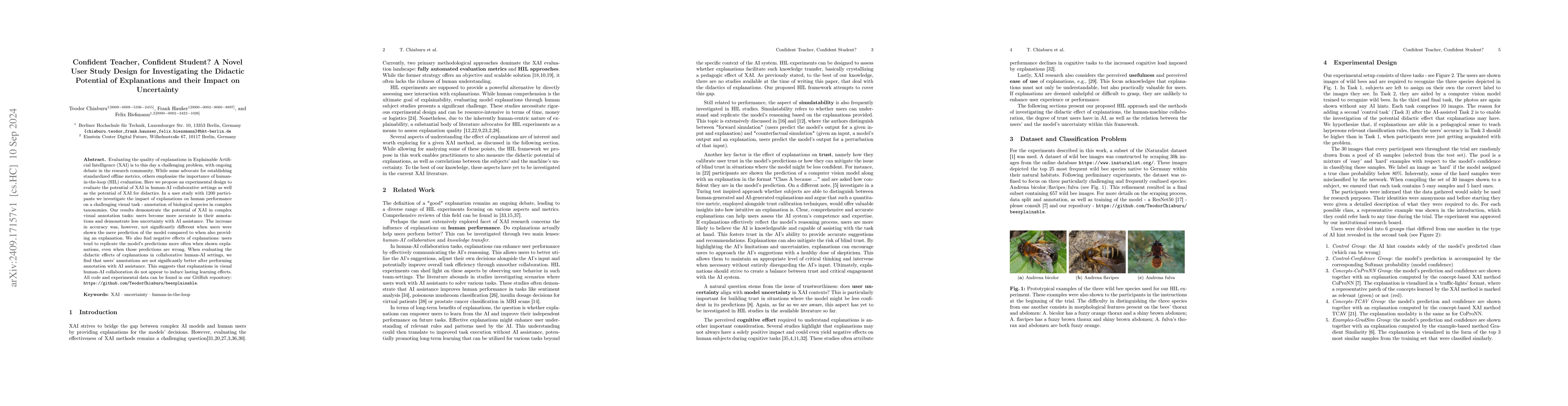 Thumbnail for Confident Teacher, Confident Student? A Novel User Study Design for
  Investigating the Didactic Potential of Explanations and their Impact on
  Uncertainty