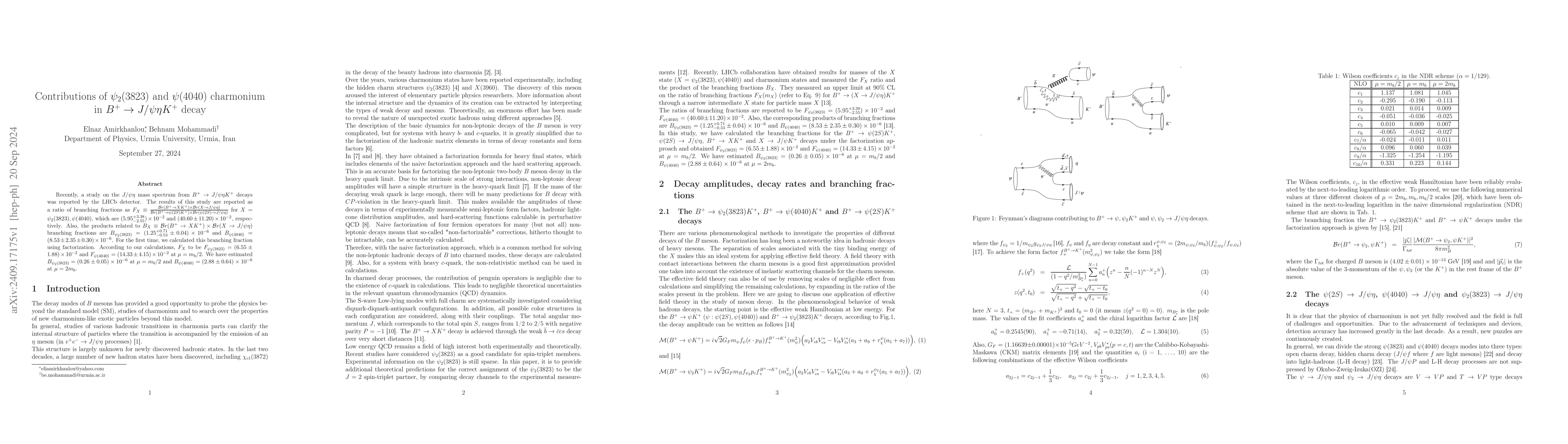 Thumbnail for Contributions of $ψ_{2}(3823)$ and $ψ(4040)$ charmonium in
  $B^+\rightarrow J/ψηK^+$ decay