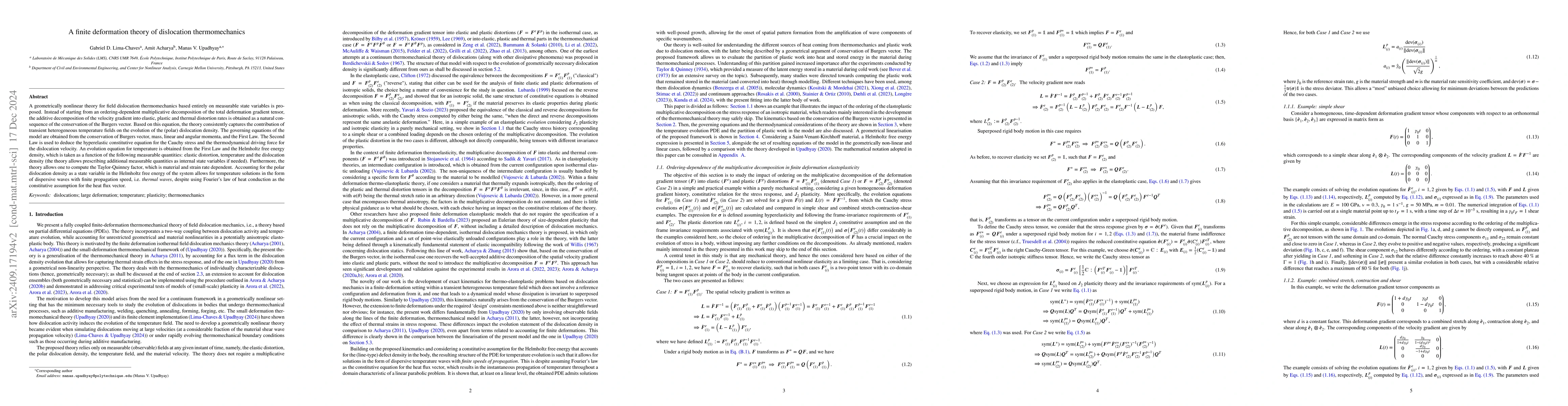 Thumbnail for A finite deformation theory of dislocation thermomechanics