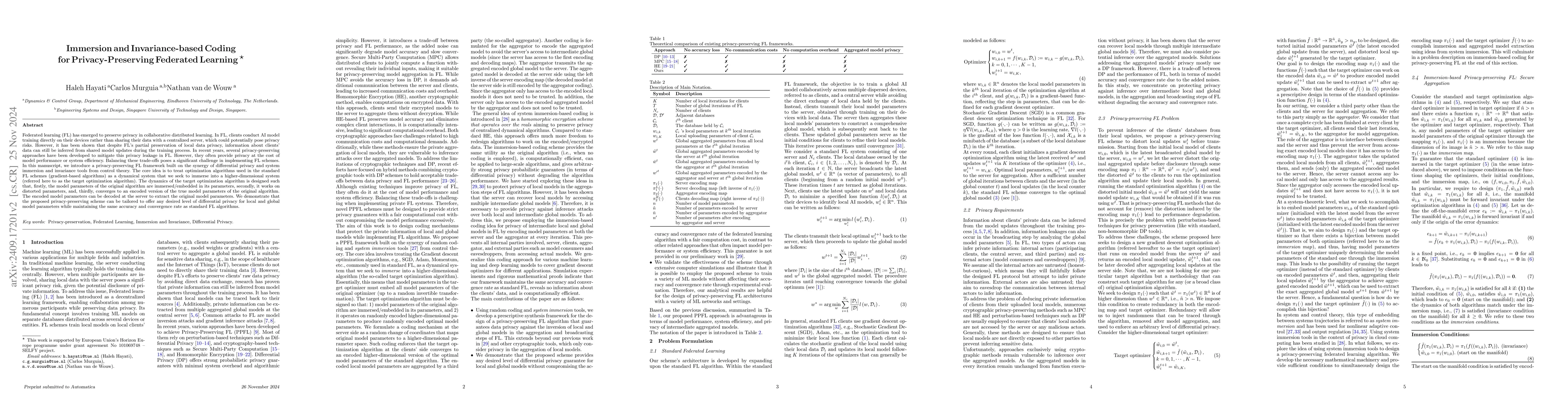 Thumbnail for Immersion and Invariance-based Coding for Privacy-Preserving Federated
  Learning