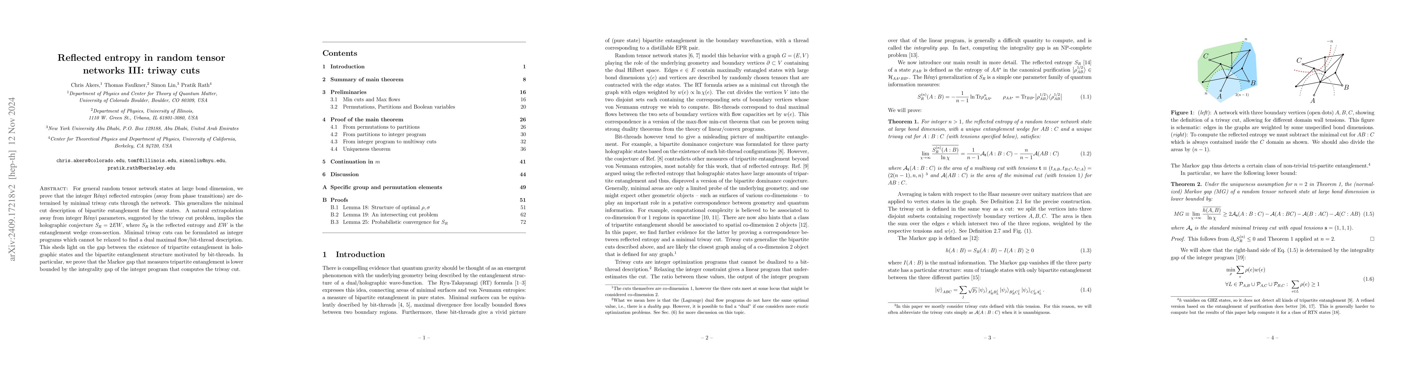Thumbnail for Reflected entropy in random tensor networks III: triway cuts