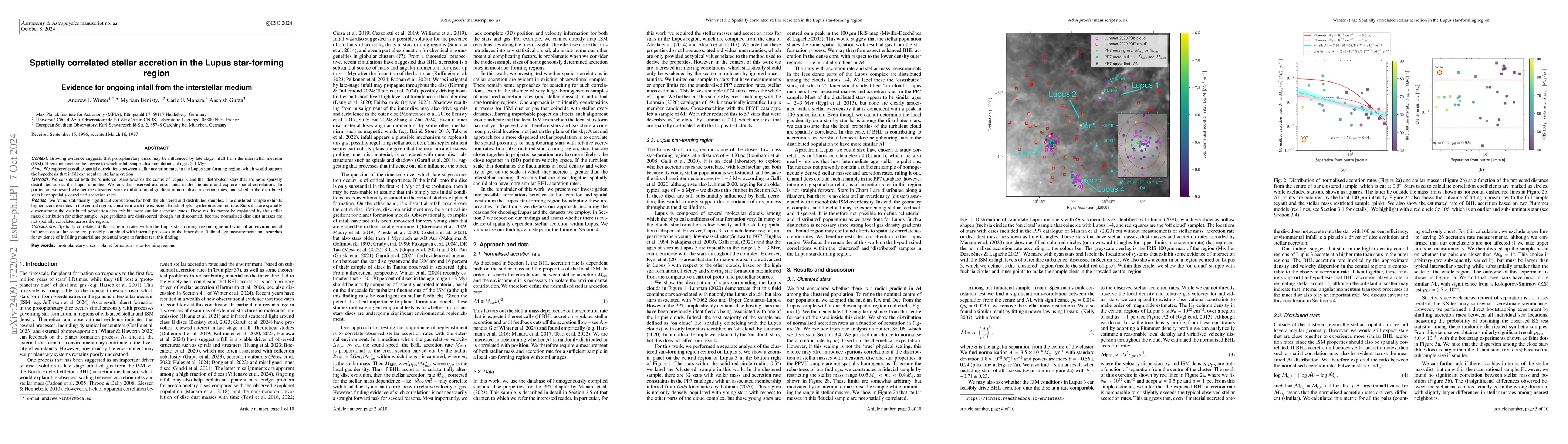 Thumbnail for Spatially correlated stellar accretion in the Lupus star forming region:
  Evidence for ongoing infall from the interstellar medium