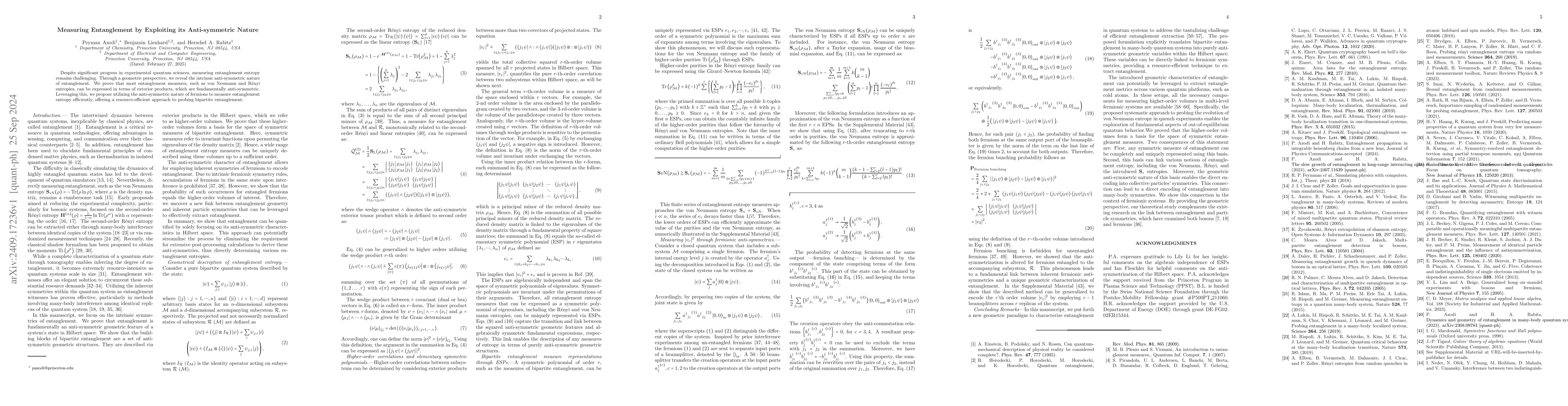 Thumbnail for Measuring Entanglement by Exploiting its Anti-symmetric Nature