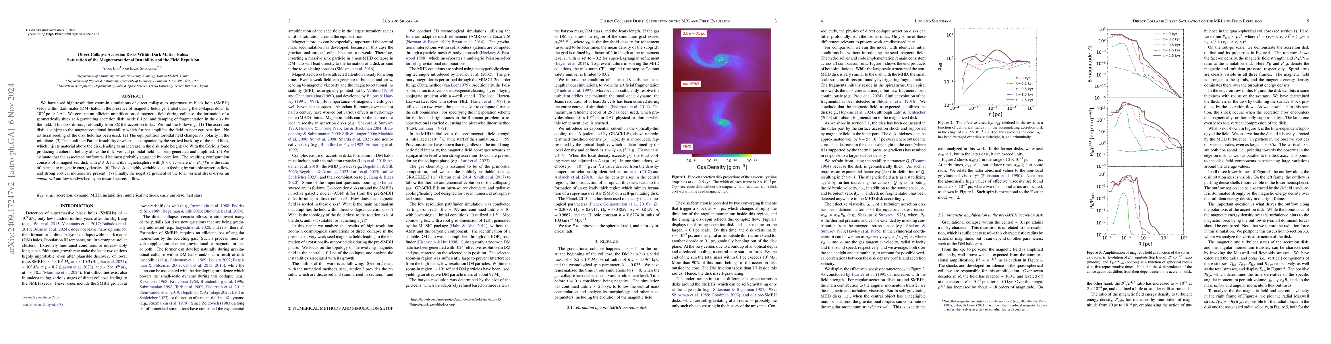 Thumbnail for Direct Collapse Accretion Disks Within Dark Matter Halos: Saturation of
  the Magnetorotational Instability and the Field Expulsion