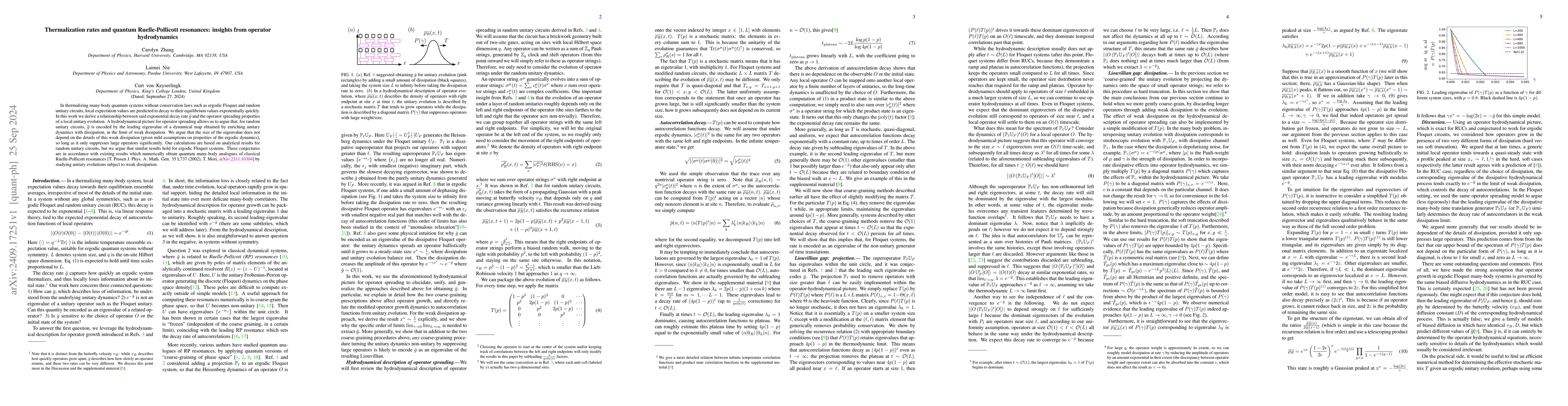 Thumbnail for Thermalization rates and quantum Ruelle-Pollicott resonances: insights
  from operator hydrodynamics