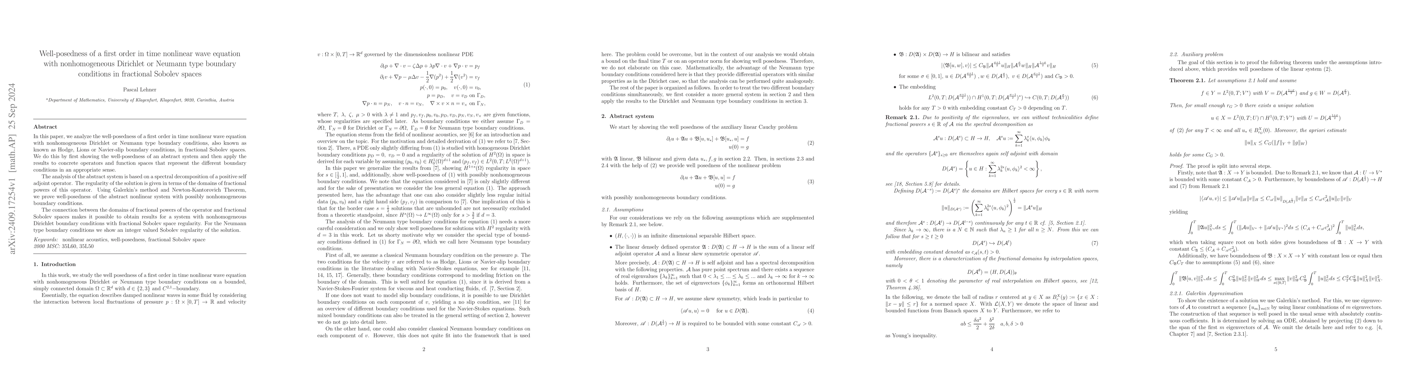 Thumbnail for Well-posedness of a first order in time nonlinear wave equation with
  nonhomogeneous Dirichlet or Neumann type boundary conditions in fractional
  Sobolev spaces