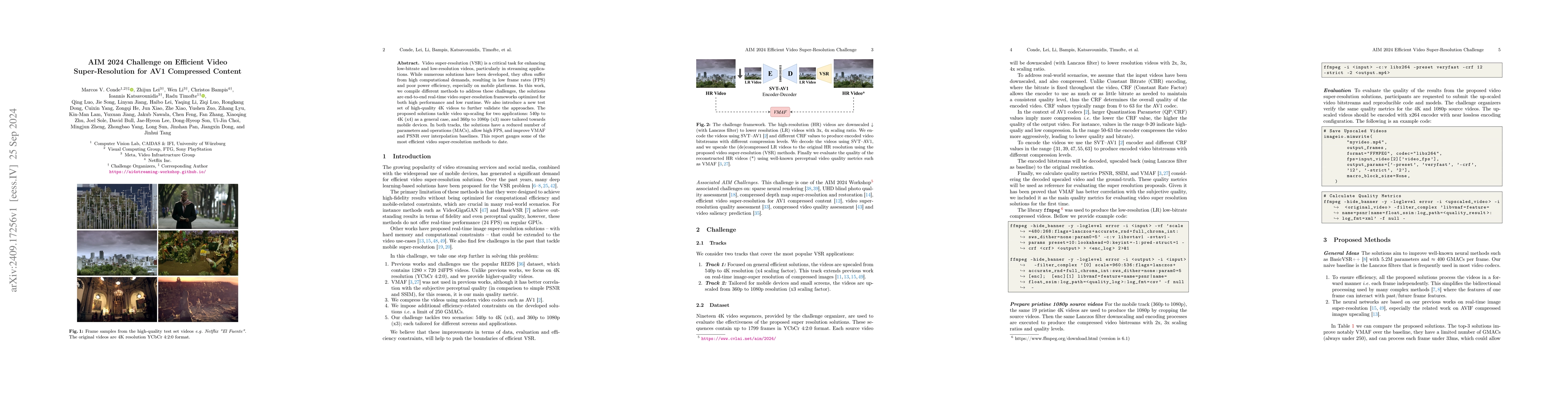 Thumbnail for AIM 2024 Challenge on Efficient Video Super-Resolution for AV1
  Compressed Content