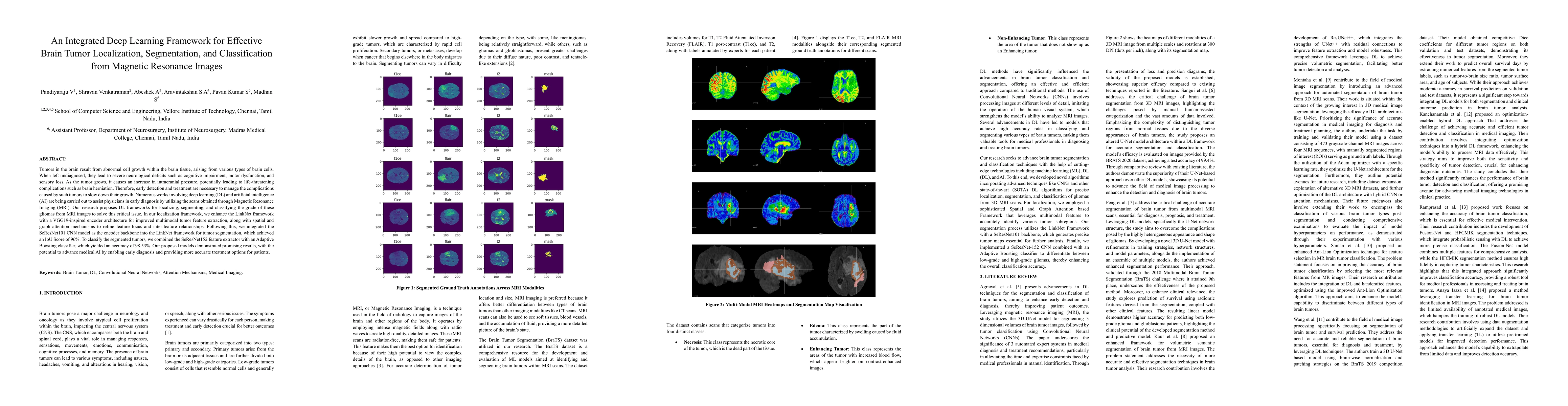 Thumbnail for An Integrated Deep Learning Framework for Effective Brain Tumor
  Localization, Segmentation, and Classification from Magnetic Resonance Images