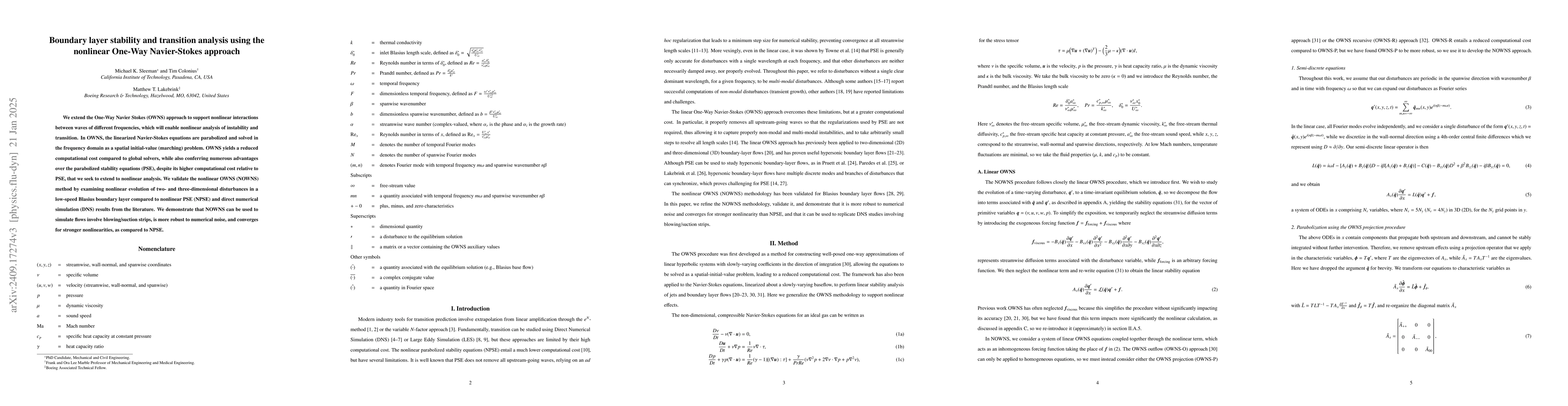 Thumbnail for Boundary layer stability and transition analysis using the nonlinear
  One-Way Navier-Stokes approach