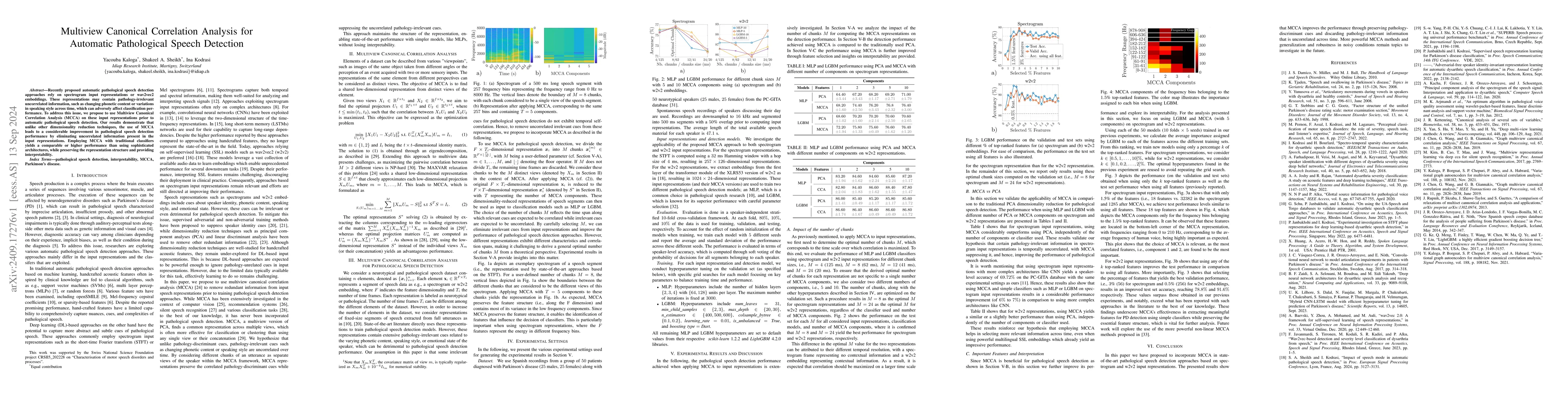 Thumbnail for Multiview Canonical Correlation Analysis for Automatic Pathological
  Speech Detection