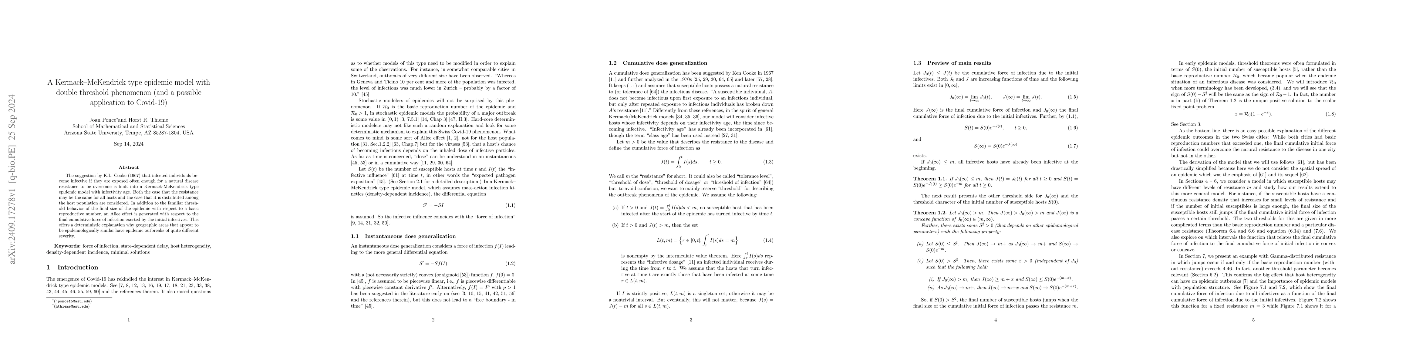 Thumbnail for A Kermack--McKendrick type epidemic model with double threshold
  phenomenon (and a possible application to Covid-19)