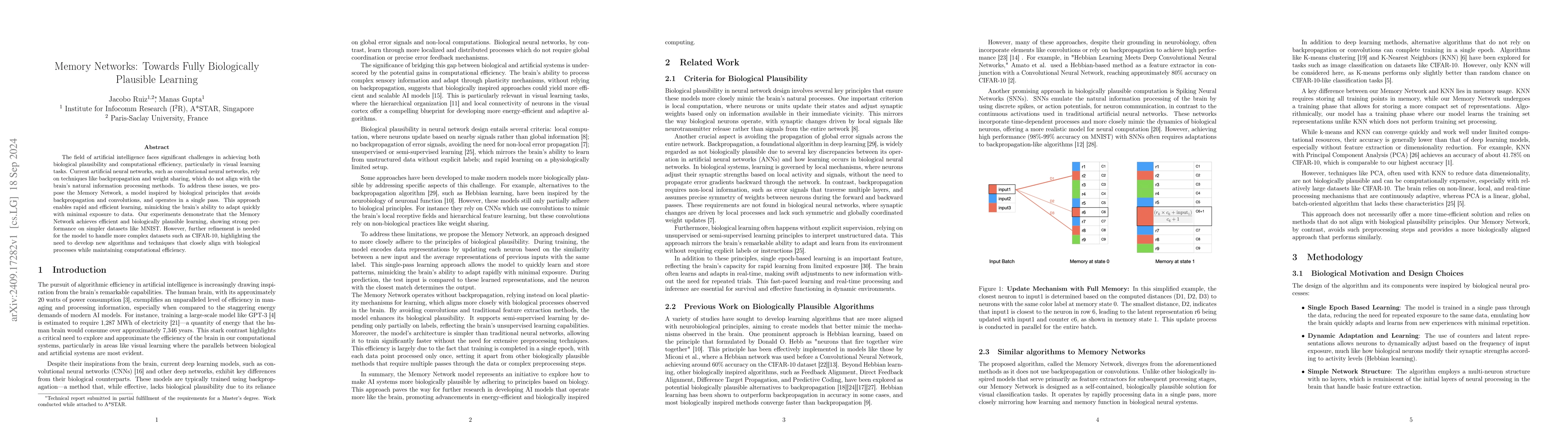 Thumbnail for Memory Networks: Towards Fully Biologically Plausible Learning