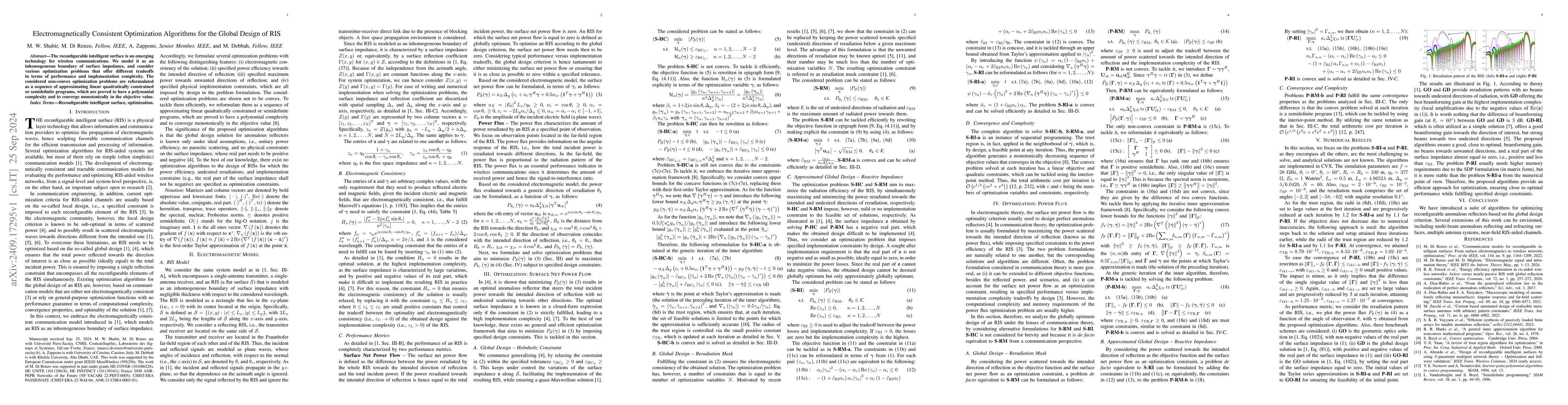 Thumbnail for Electromagnetically Consistent Optimization Algorithms for the Global
  Design of RIS