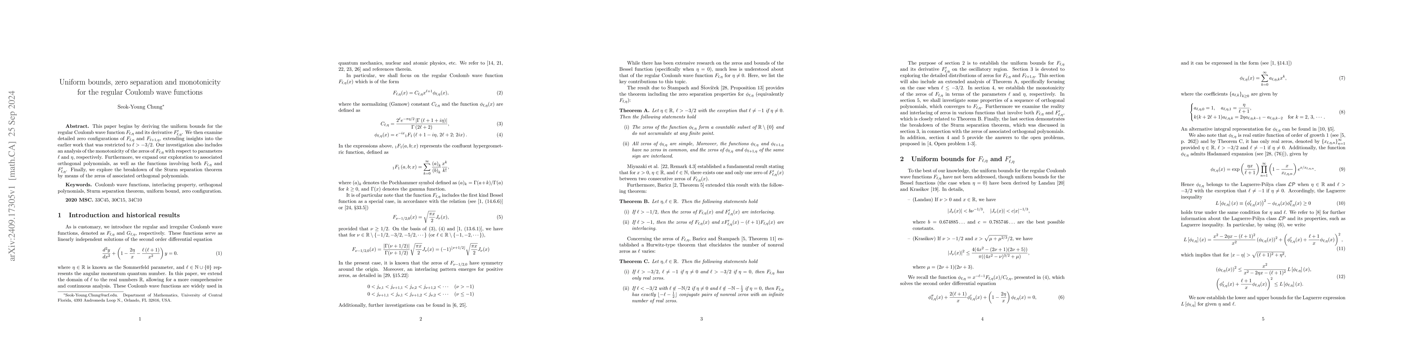 Thumbnail for Uniform bounds, zero separation and monotonicity for the regular Coulomb
  wave functions