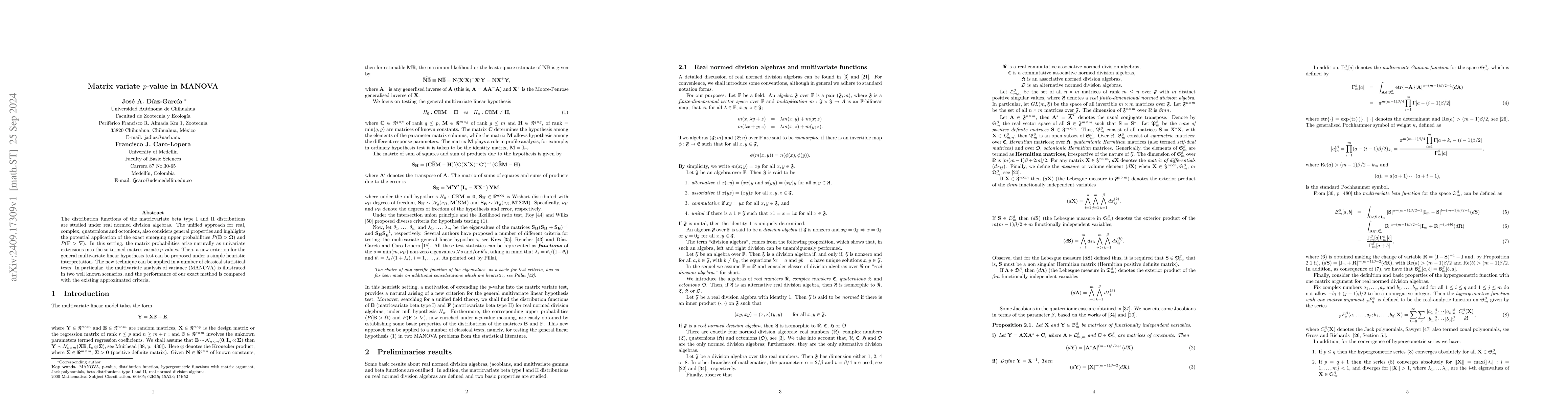 Thumbnail for Matrix variate p-value in MANOVA