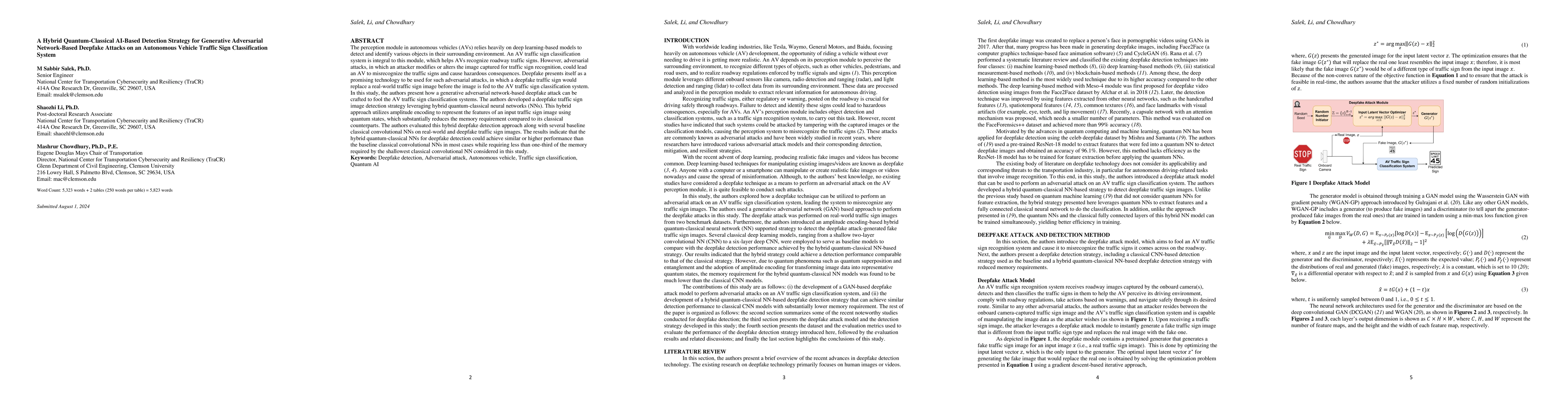 Thumbnail for A Hybrid Quantum-Classical AI-Based Detection Strategy for Generative
  Adversarial Network-Based Deepfake Attacks on an Autonomous Vehicle Traffic
  Sign Classification System