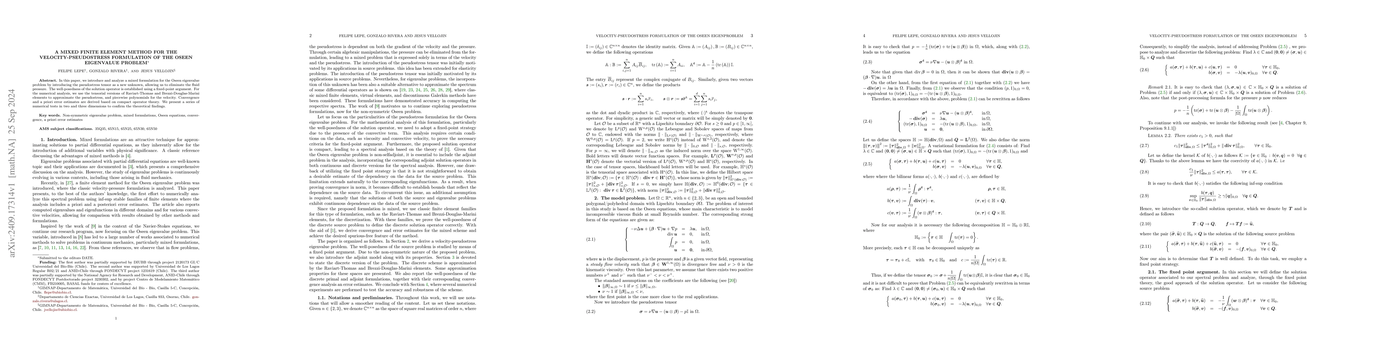 Thumbnail for A Mixed finite element method for the velocity-pseudostress formulation
  of the Oseen eigenvalue problem