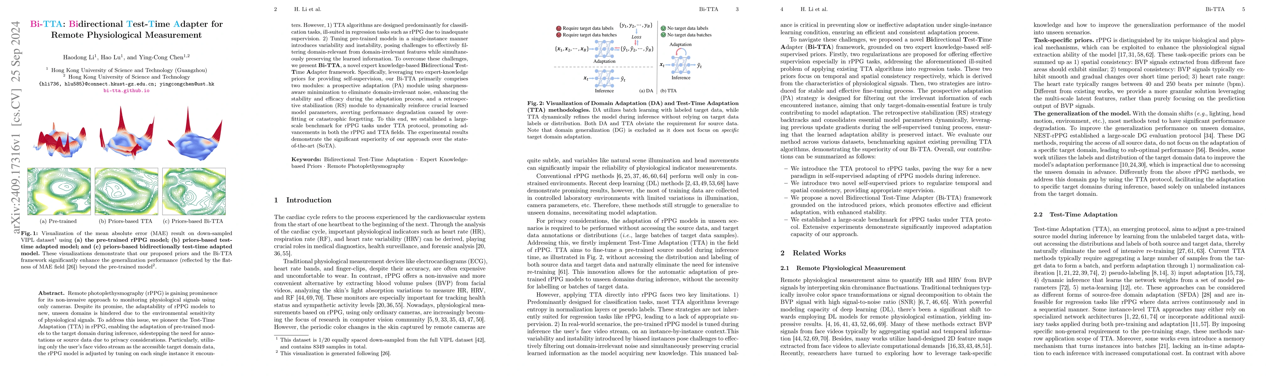 Thumbnail for Bi-TTA: Bidirectional Test-Time Adapter for Remote Physiological
  Measurement