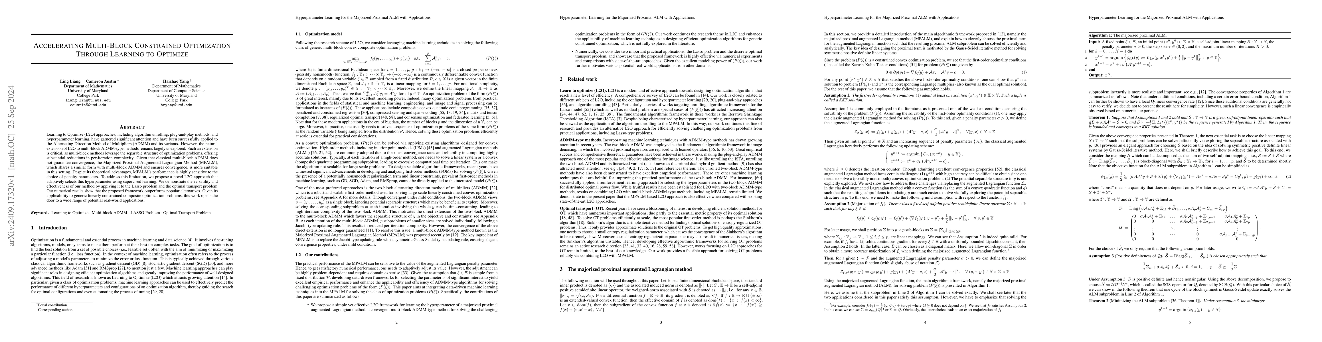 Thumbnail for Accelerating Multi-Block Constrained Optimization Through Learning to
  Optimize