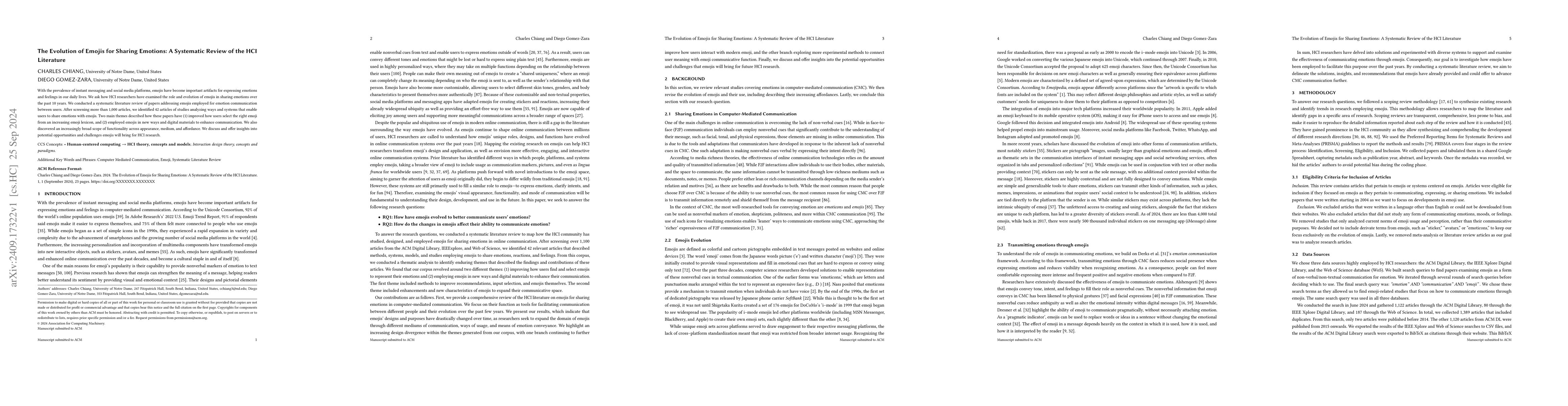 Thumbnail for The Evolution of Emojis for Sharing Emotions: A Systematic Review of the
  HCI Literature