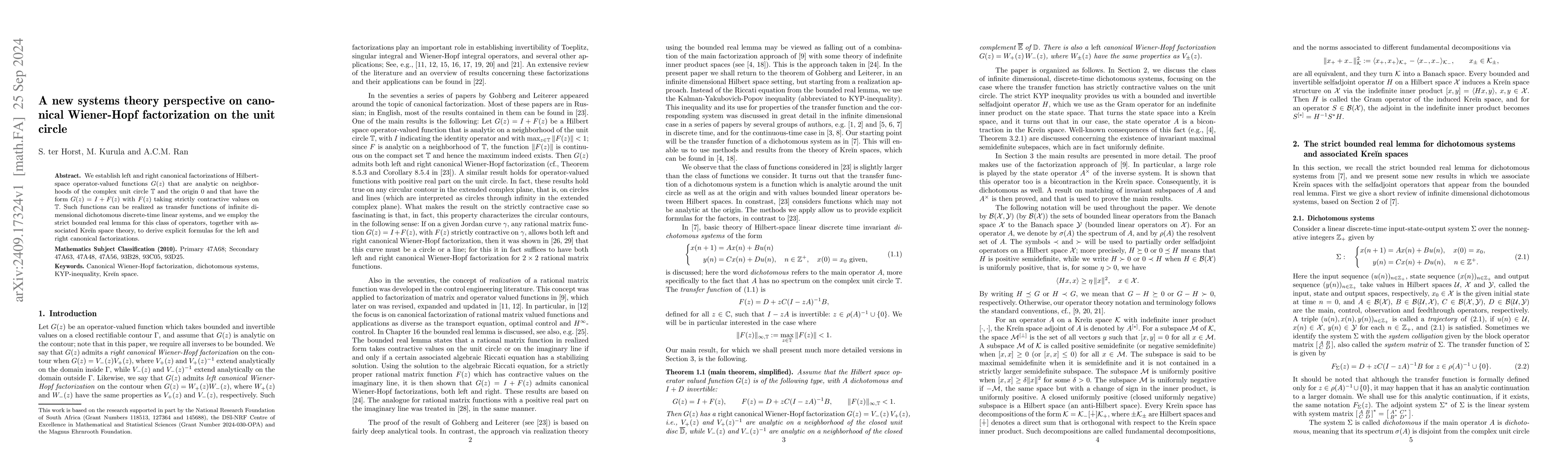 Thumbnail for A new systems theory perspective on canonical Wiener-Hopf factorization
  on the unit circle
