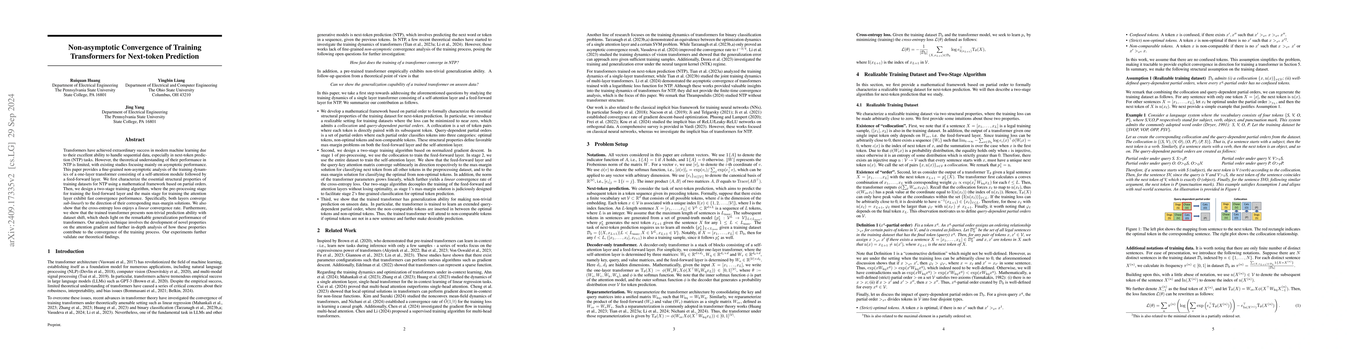 Thumbnail for Non-asymptotic Convergence of Training Transformers for Next-token
  Prediction