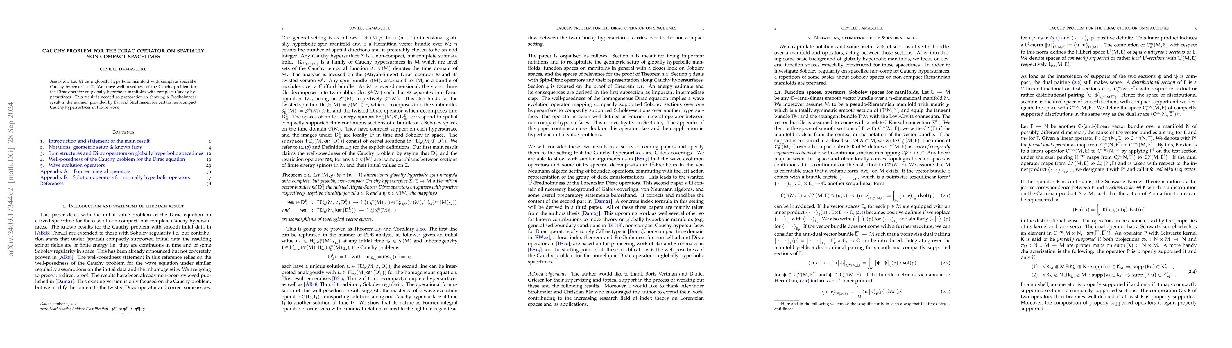 Thumbnail for Cauchy Problem for the Dirac operator on spatially non-compact
  spacetimes