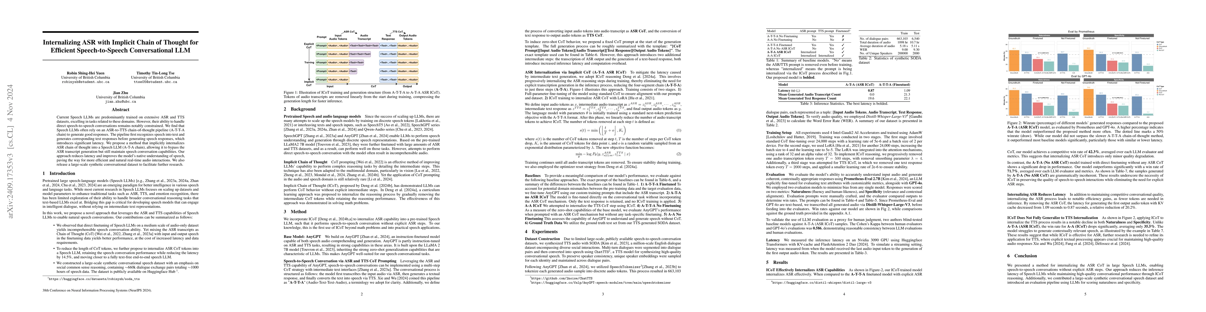 Thumbnail for Internalizing ASR with Implicit Chain of Thought for Efficient
  Speech-to-Speech Conversational LLM
