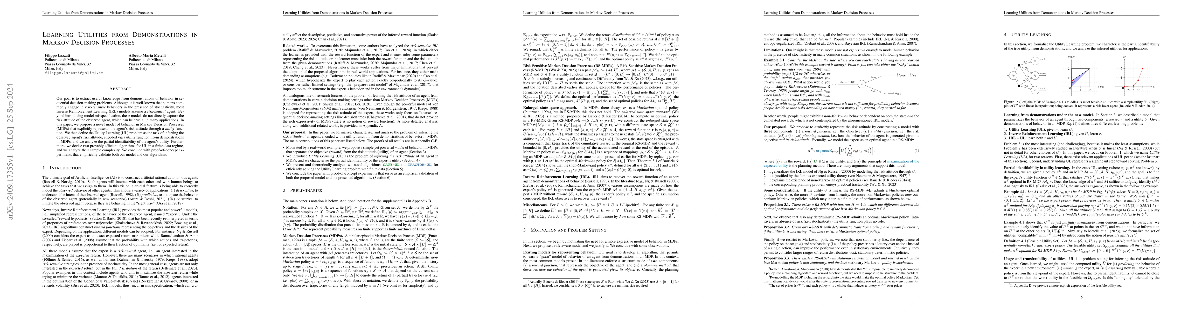 Thumbnail for Learning Utilities from Demonstrations in Markov Decision Processes