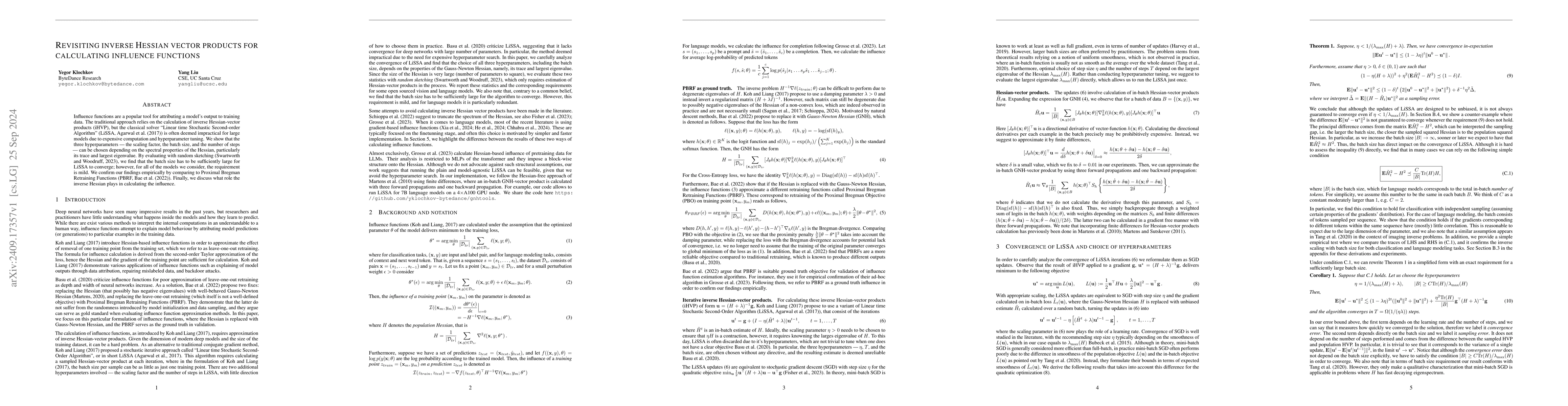 Thumbnail for Revisiting inverse Hessian vector products for calculating influence
  functions