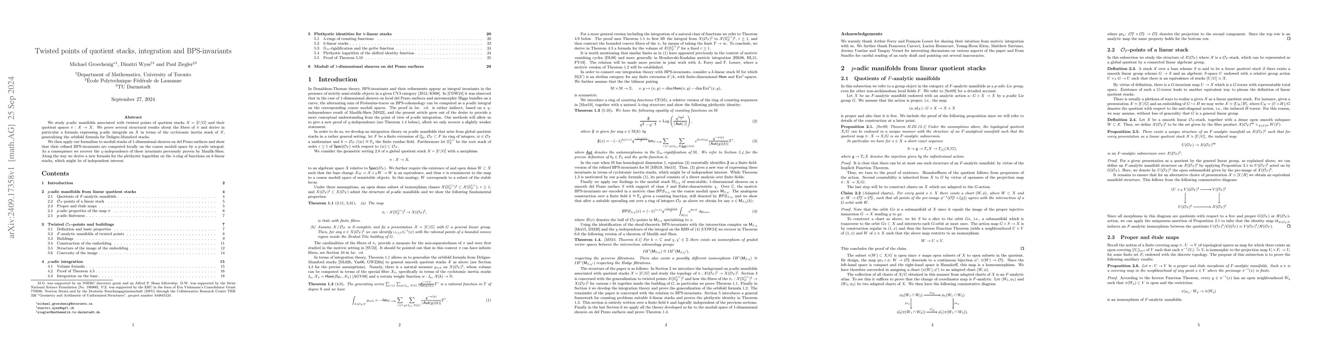 Thumbnail for Twisted points of quotient stacks, integration and BPS-invariants