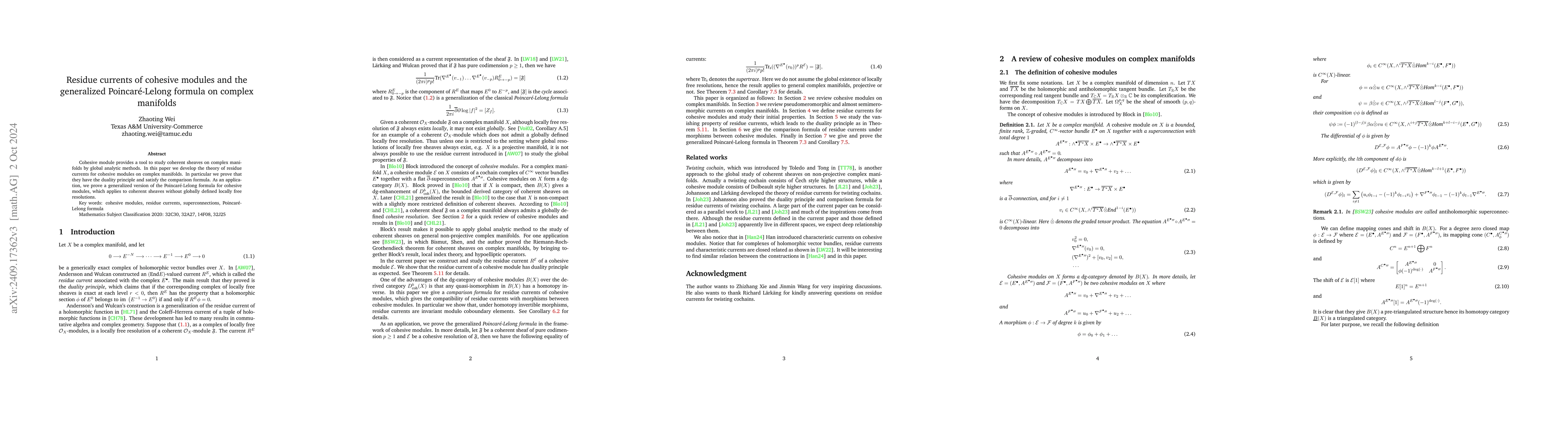 Thumbnail for Residue currents of cohesive modules and the generalized
  Poincaré-Lelong formula on complex manifolds