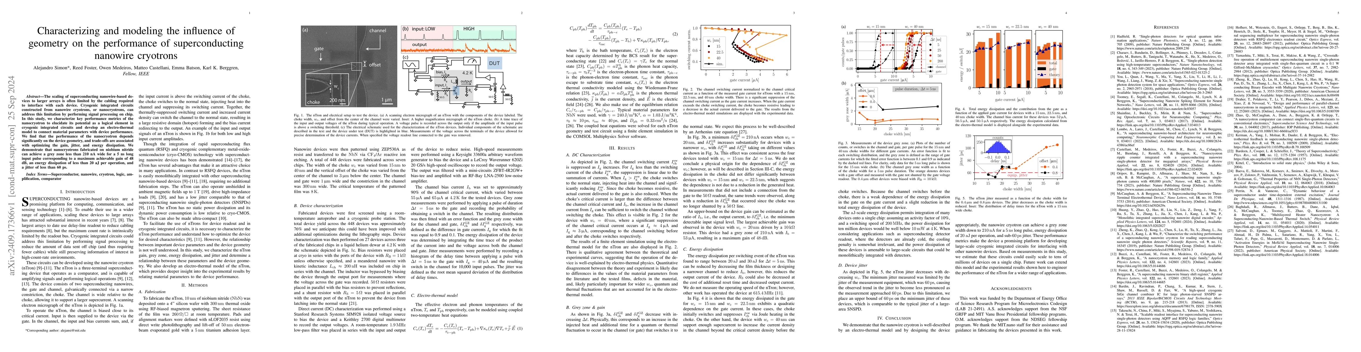 Thumbnail for Characterizing and modeling the influence of geometry on the performance
  of superconducting nanowire cryotrons