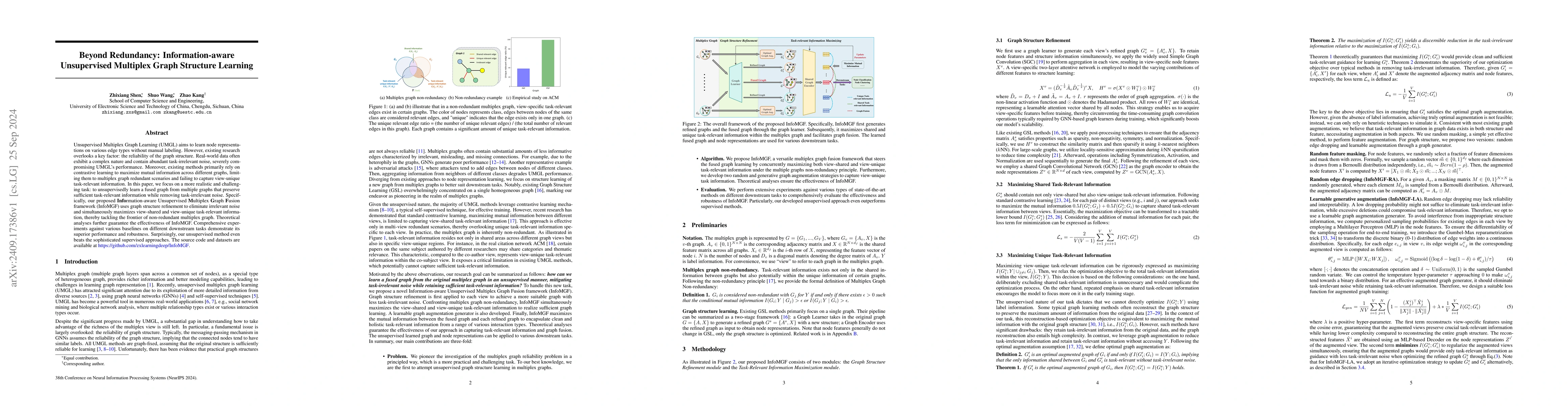 Thumbnail for Beyond Redundancy: Information-aware Unsupervised Multiplex Graph
  Structure Learning