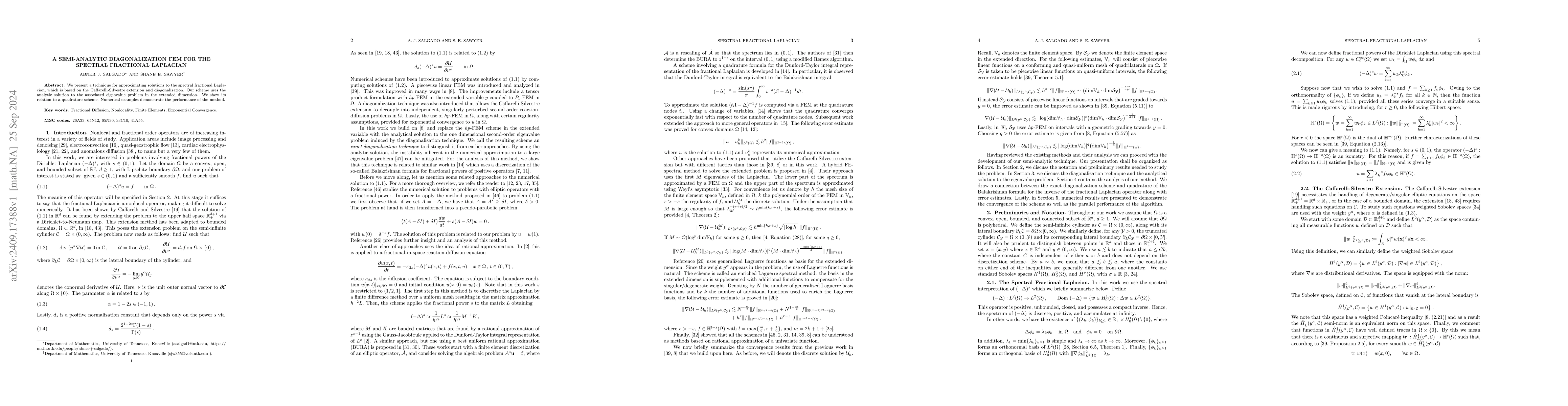 Thumbnail for A Semi-Analytic Diagonalization FEM for the Spectral Fractional
  Laplacian
