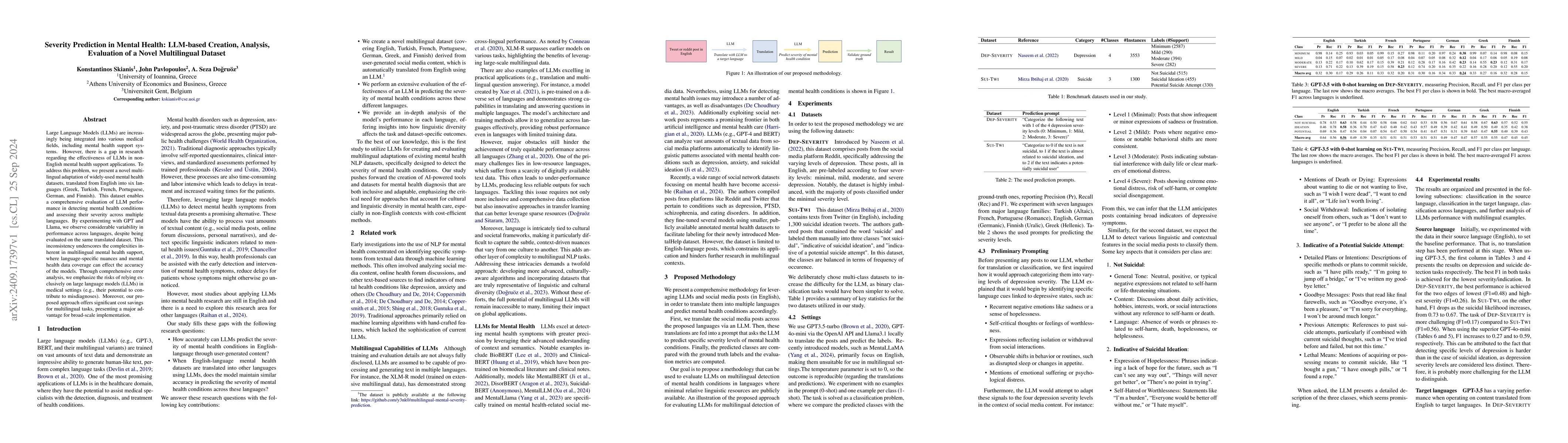 Thumbnail for Severity Prediction in Mental Health: LLM-based Creation, Analysis,
  Evaluation of a Novel Multilingual Dataset