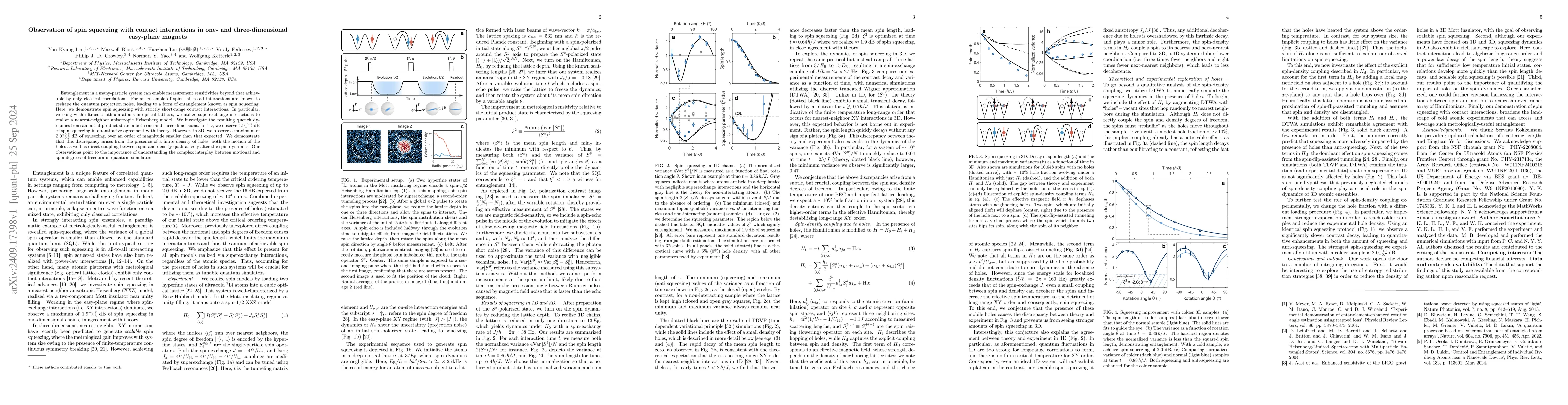 Thumbnail for Observation of spin squeezing with contact interactions in one- and
  three-dimensional easy-plane magnets