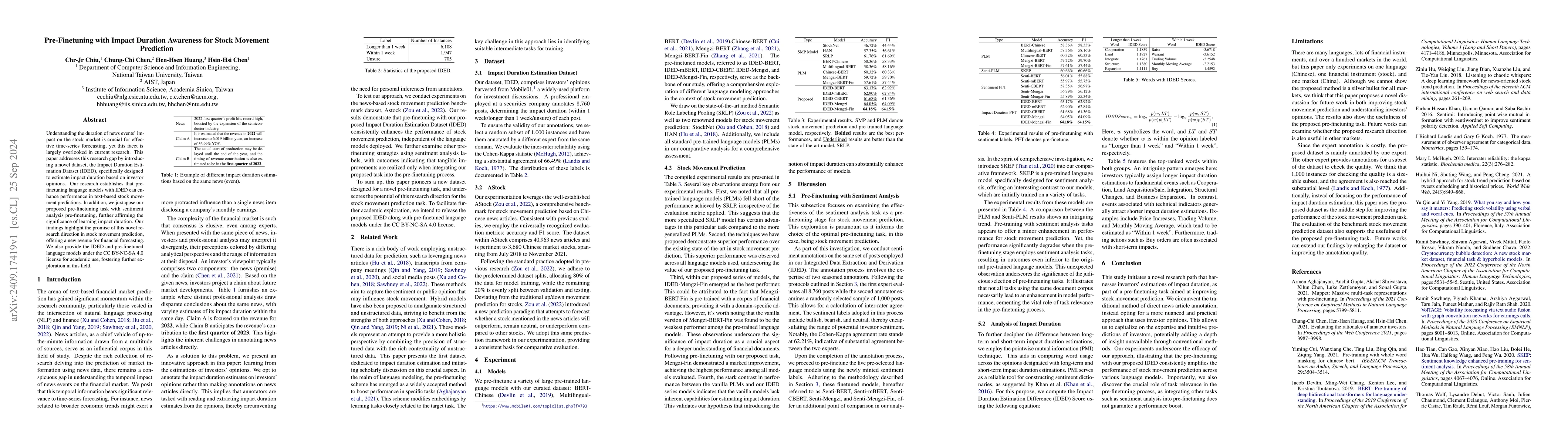 Thumbnail for Pre-Finetuning with Impact Duration Awareness for Stock Movement
  Prediction