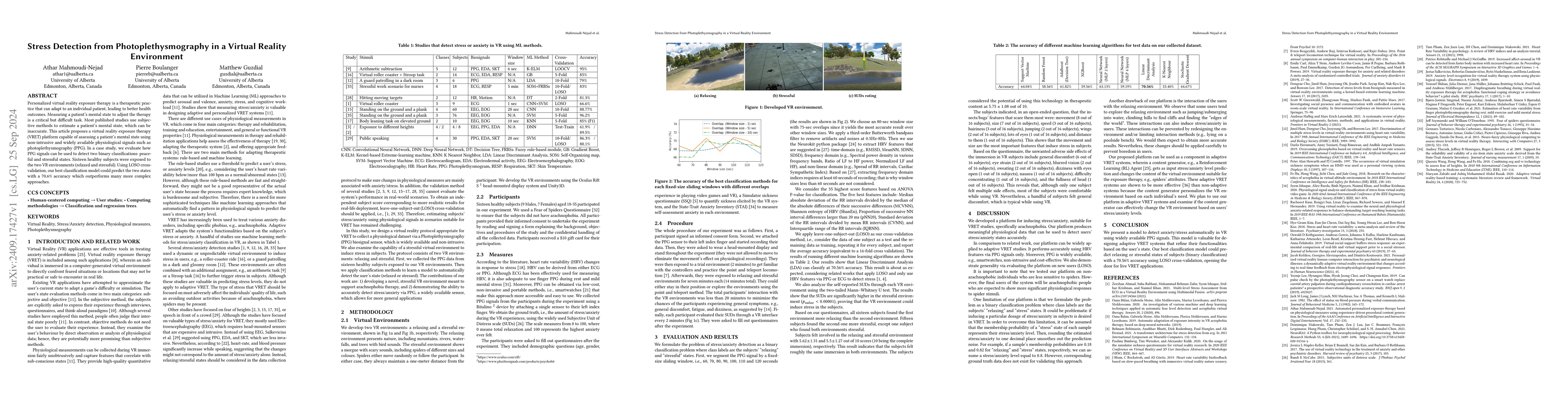 Thumbnail for Stress Detection from Photoplethysmography in a Virtual Reality
  Environment